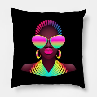 Retro African Woman Beautiful Pink Neon Black History Colorful Pillow