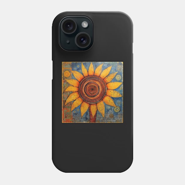 Folk Art Sunflower in Tiled Pattern Phone Case by EpicFoxArt