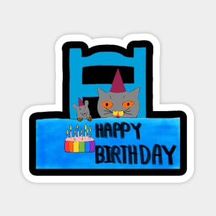 Happy Birthday - Cat & Rat Love Birthday Cake Magnet