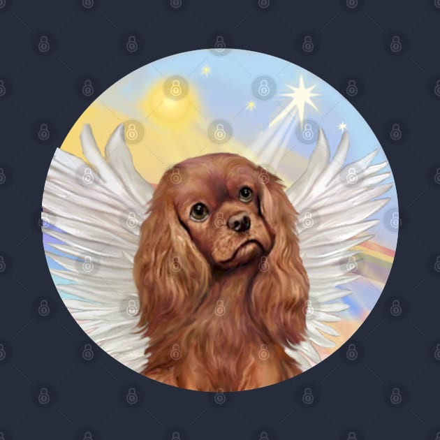 A Ruby Cavalier King Charles Angel Floats in Heaven's Clouds by Dogs Galore and More