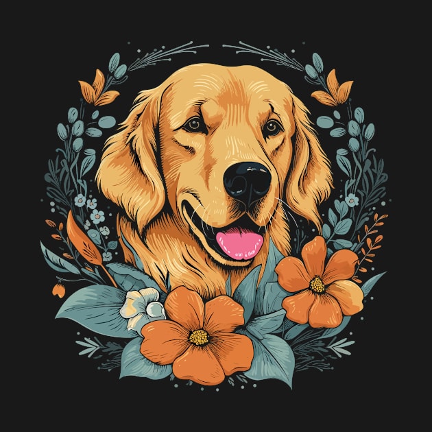 A Golden Retriever surrounded with Lilies, illustration by gezwaters