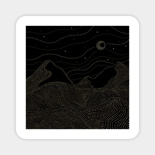 Golden Night Starry Sky Crescent Moon Black and Gold Magnet