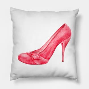 Red high heel shoe. watercolor Pillow