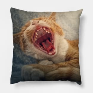 sleepy orange cat yawning Pillow