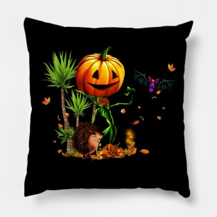 Funny pumpkin with bat Pillow