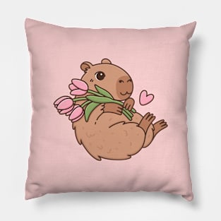 Cute capybara with flowers Pillow