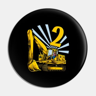 Excavator 2 year old birthday Pin