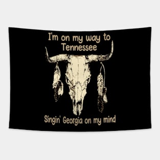 I'm on my way to Tennessee Singin' Georgia on my mind Feathers Graphic Bull-Skull Tapestry