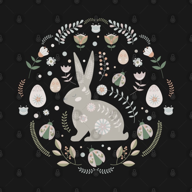 Folk Easter with Floral Motifs - Eggs , Easter Bunny by Cool Abstract Design