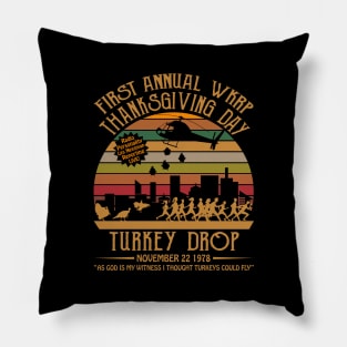 First Annual WKRP Thanksgiving Day Turkey Drop Vintage Retro T-Shirt Pillow