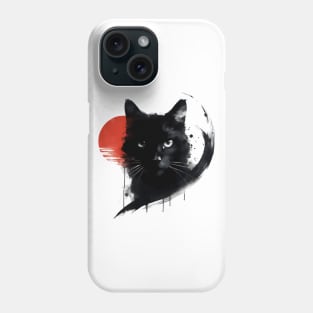 Sumie Art Japanese Brushstroke Black Cat Red Sun Phone Case