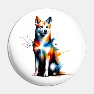 Colorful Abstract Splash Canaan Dog Artistic Portrait Pin