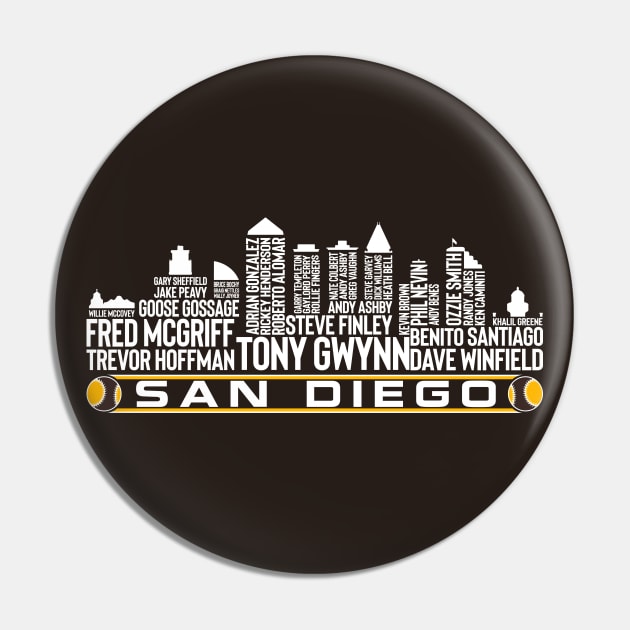 San Diego Baseball Team All Time Legends, San Diego City Skyline Pin by Legend Skyline