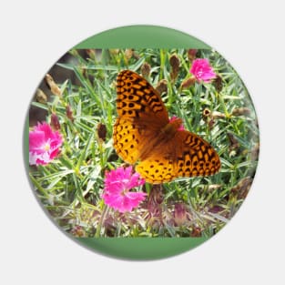 Little Orange Butterfly with Pink Dianthus Flowers Pin