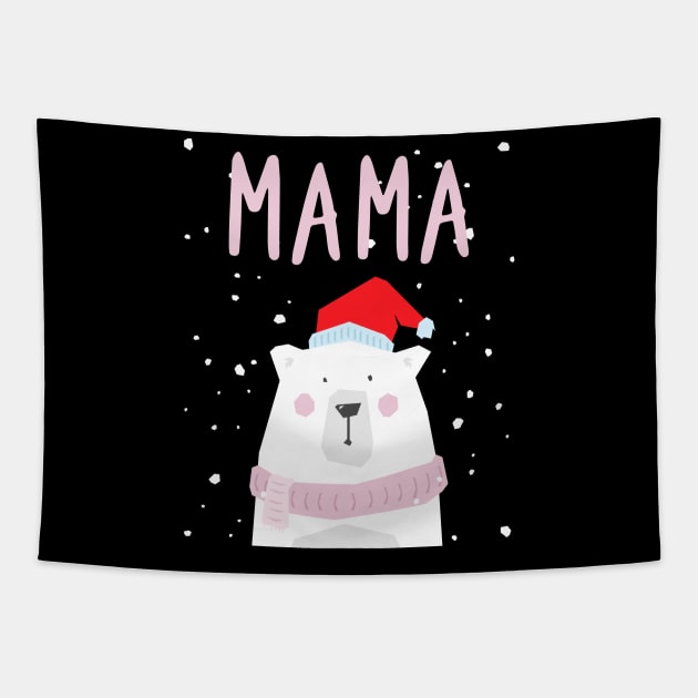 Womens Mama Bear Christmas Santa Hat Family Matching Tapestry by teeleoshirts