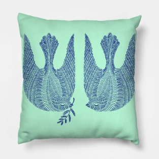 Couple of cute blue peace birds, version 3 Pillow