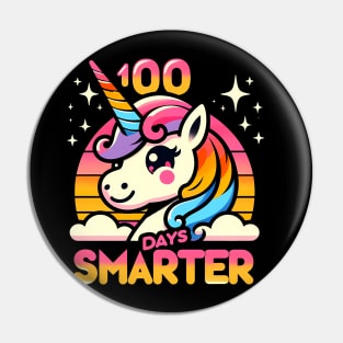 100 days smarter, cute unicorn, rainbow sunset Pin