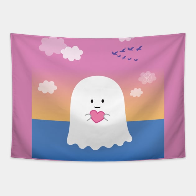 Gordie the Ghost (sunset) | by queenie's cards Tapestry by queenie's cards