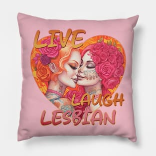 Live Laugh Lesbian Sugar Skull Design Pillow