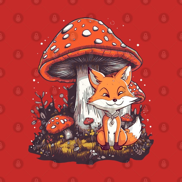 Fox under mushrooms by tatadonets