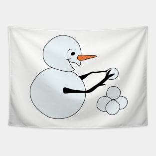 Snowman piling snowballs Tapestry