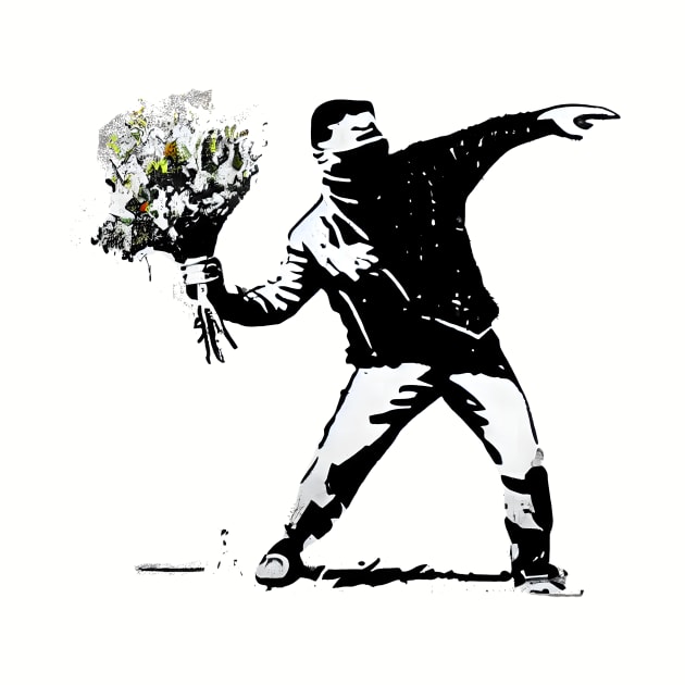 Captivating Banksy-Inspired Artwork: Man Throwing a Bouquet by MLArtifex