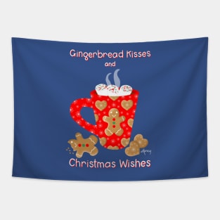 Hot Chocolate and Gingerbread Cookies on Ice Blue Tapestry