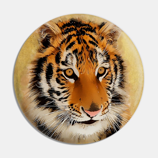 The Tiger Stare / Watercolour Art Pin by Naumovski