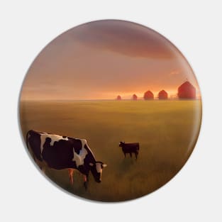Mother and Baby Cow on Farmstead at Sunset Pin