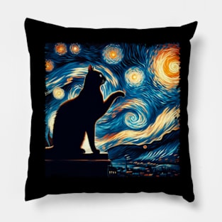 Starry Night Cat Tee Celestial Feline Elegance Pillow