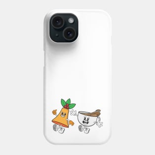 Retro vintage character of christmas bells and cup of coffee walking Phone Case