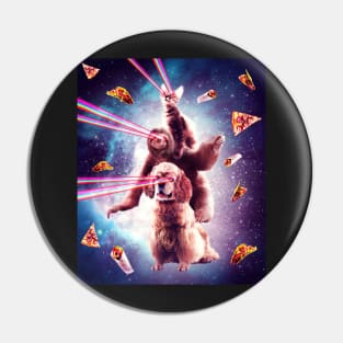 Laser Eyes Space Cat Riding Sloth, Dog - Rainbow Pin