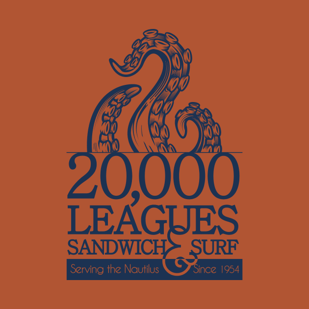 20,000 Leagues Sandwich and Surf T-Shirt (DARK) by AZTEdesigns