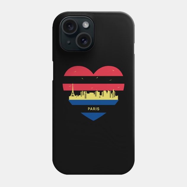 France Skyline cityscape Heart Shape Birds Flying Paris Phone Case by Msafi