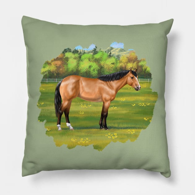 Buckskin Quarter Horse in Pasture Pillow by csforest