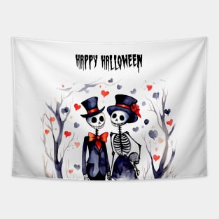 Happy Halloween: Halloween Skeletons in Love 2 Tapestry