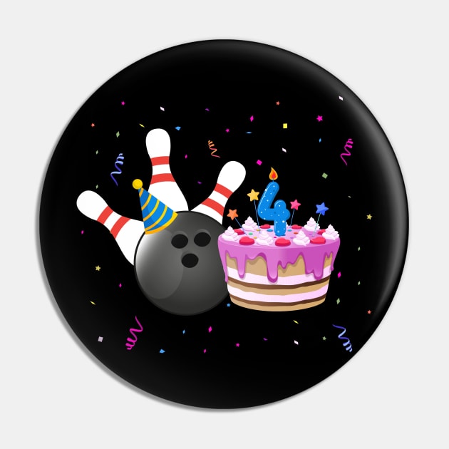 Bowling 4th Birthday Bday Party Kids 4 years Old Bowler Pin by Msafi