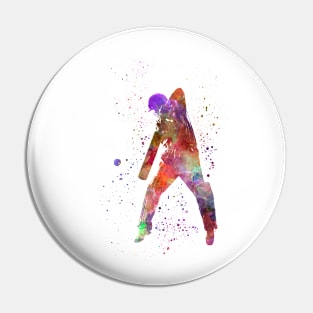 Cricket player batsman silhouette in watercolor Pin