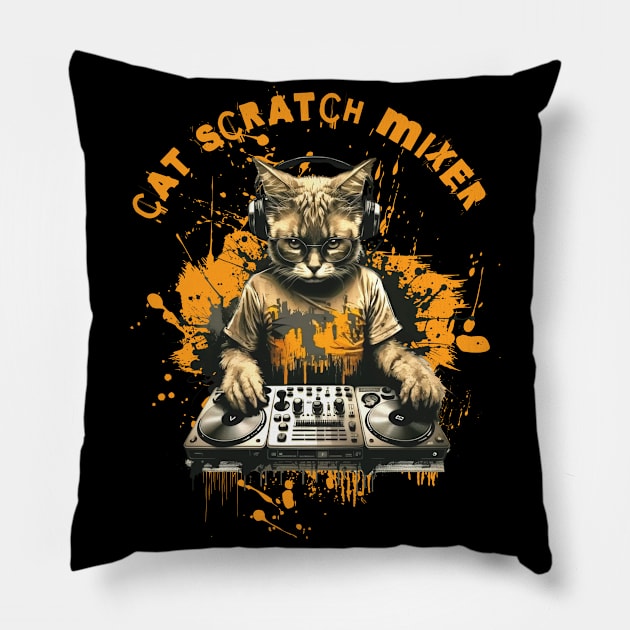 DJ Cat Scratch Mixer Pillow by Bellinna