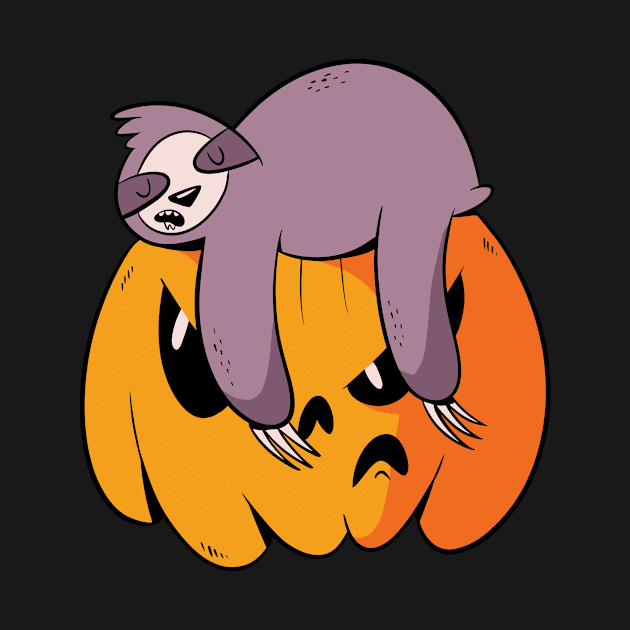 Funny Sloth Sleeping on Jack-o-Lantern by SLAG_Creative