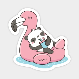 Cute Panda Chilling On Pink Flamingo Pool Float Magnet