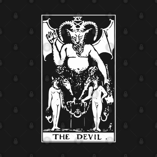 Devil Tarot Card White on Black Goth Classic Magic Retro Sabbath Satan Astrology Shirt Sticker Mug + More by blueversion