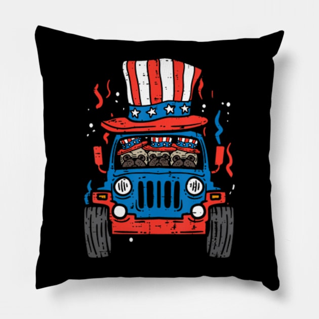 Pugs Monster Truck Us Flag 4Th Of July Fourth Toddler Boys Pillow by Sort of Vintage