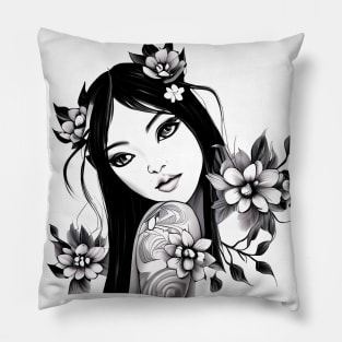 girl tatoo art flowers Pillow
