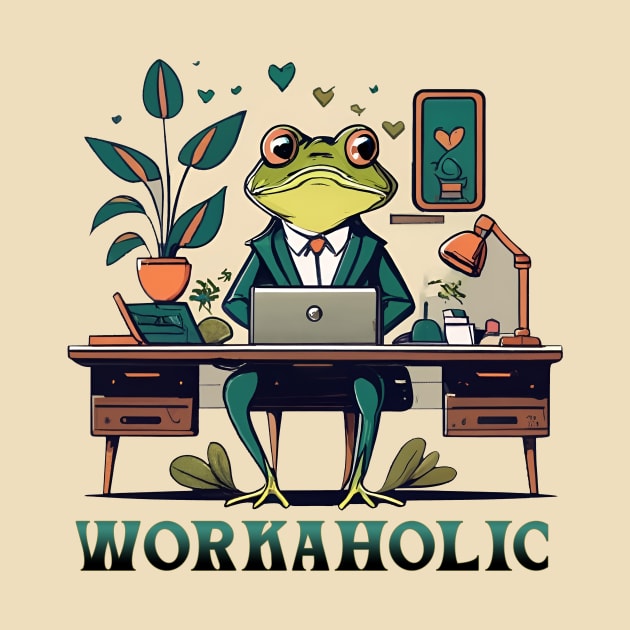 Workaholic cartoon frog by MusicianCatsClub