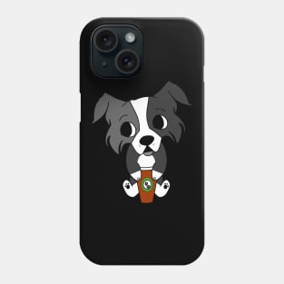 Border Collie herding puppy drinking a cup of americano coffee Phone Case