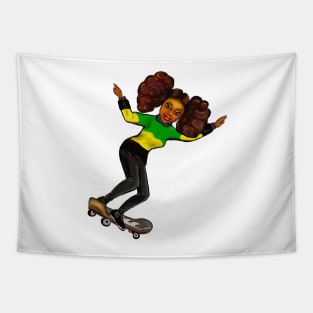 Jamaica jumper skateboarding girl- manga anime Jamaican girl on a skateboard wearing jumper with the  colours of Jamaican flag in black green and yellow Tapestry