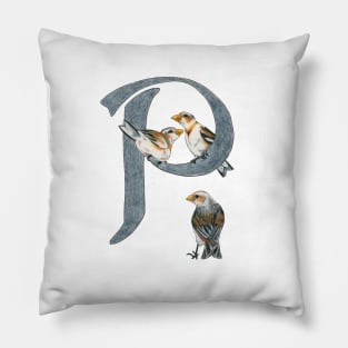 Avian Alphabet P - Snow bunting Pillow