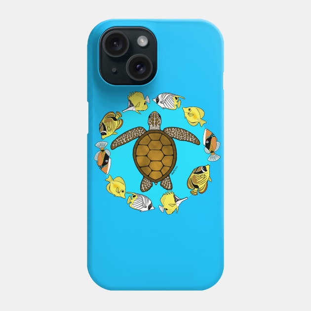 Sea Turtle and Fish Phone Case by HonuHoney