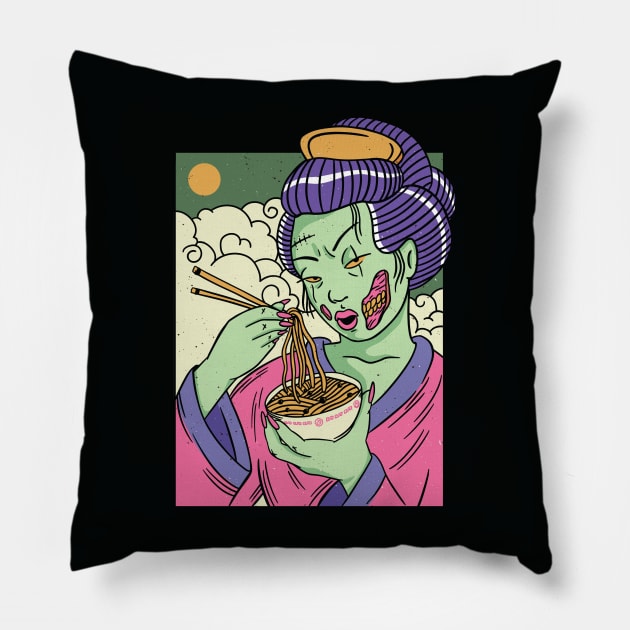 Awesome Zombie Geisha Eating Ramen Pillow by SLAG_Creative